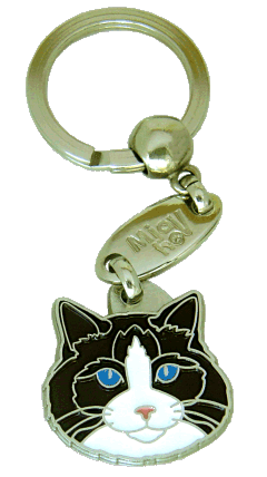 Ragdolska mačka black bicolor <br> (obesek za ključe, Gravura vključena v ceno)